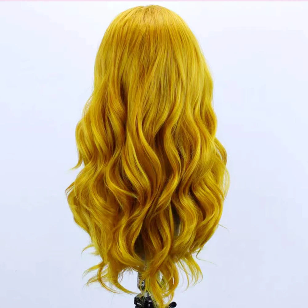AIMEYA Yellow Loose Wave Wig Synthetic Lace Front Wig Natural Hairline Daily Use Cosplay Wig Heat Resistant Fiber Hair