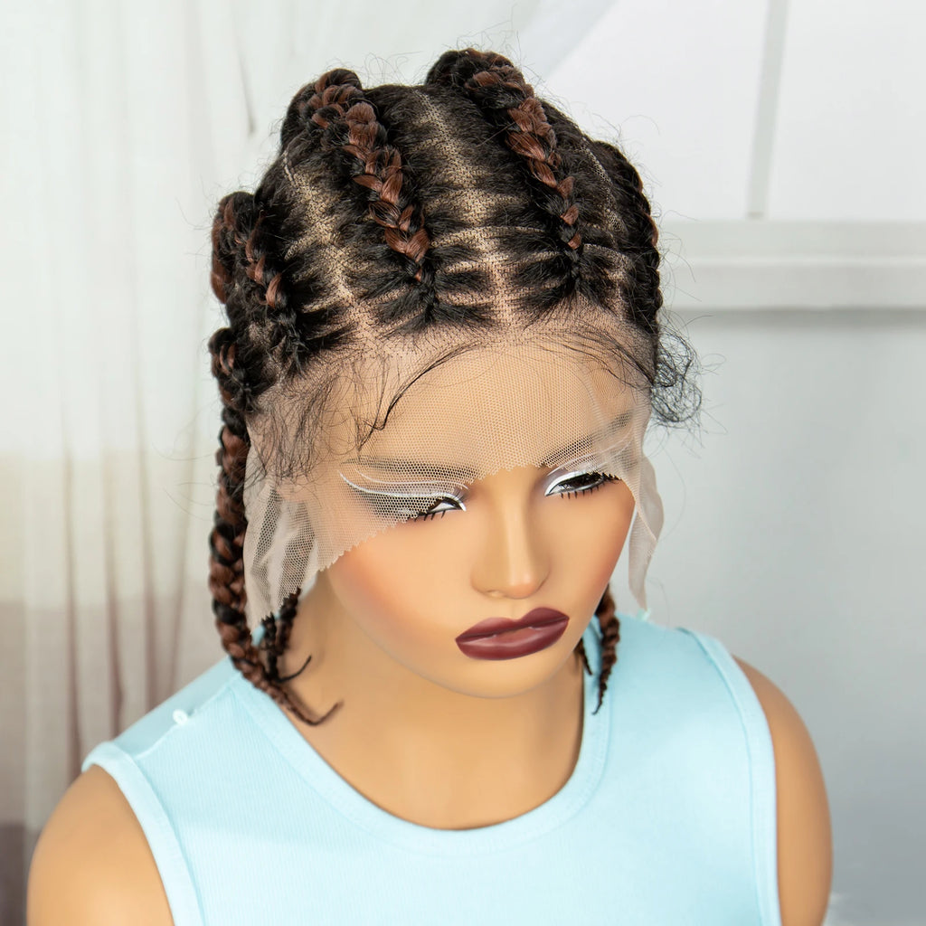 Synthetic Cornrow Braided Wigs Full Lace Short Cute Bob Wigs for Women Girls 14inch Lace Frontal Braided Lace Wig with Baby Hair