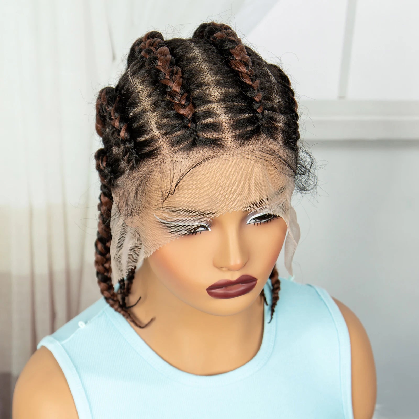 Synthetic Cornrow Braided Wigs Full Lace Short Cute Bob Wigs for Women Girls 14inch Lace Frontal Braided Lace Wig with Baby Hair