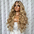 Balayage Creamy Blonde Brown Human Hair Non Lace Glueless U Part Wig for Women Brazilian Remy Human Hair Easy Wear V Part Wig