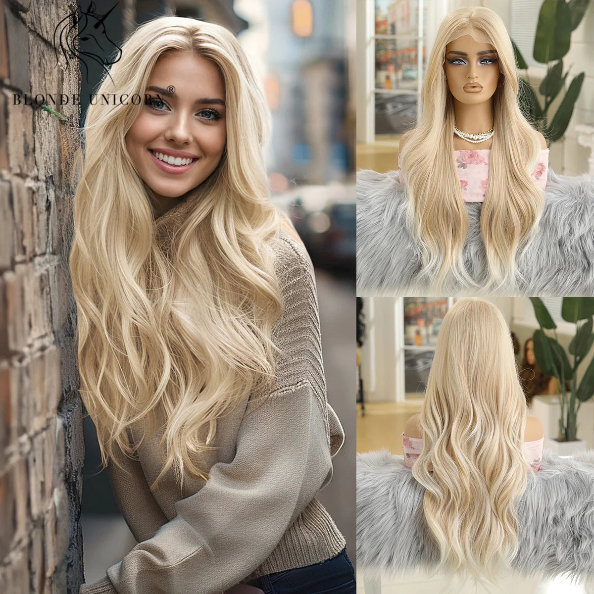 13x6 Lace Front Wig Blonde Golden Straight Hair Synthetic Wigs for Women Daily Party Cosplay Use Heat Resistant Fiber Hair