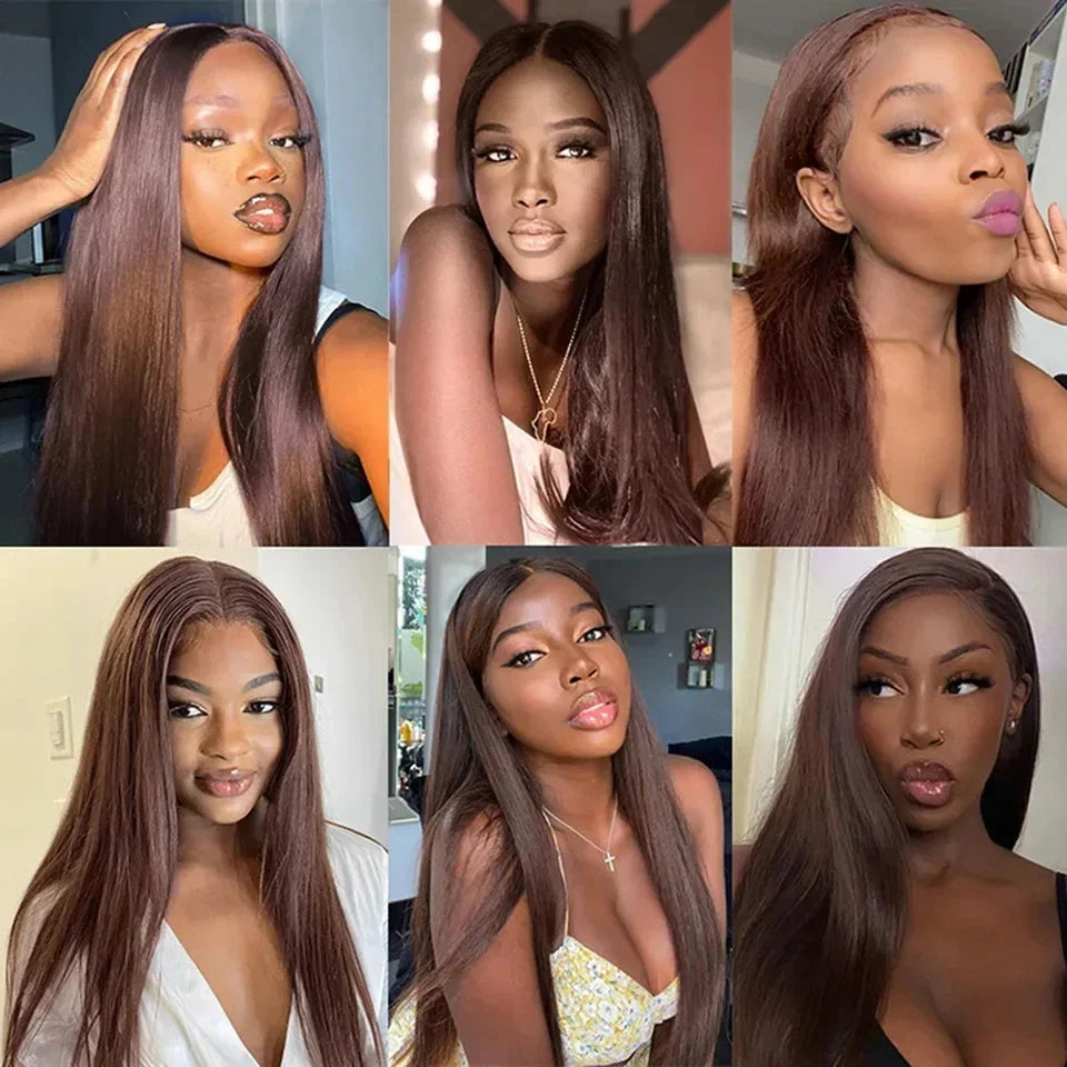 13x4 Straight Chocolate Brown Lace Front Human Hair Wigs Colored Pre Plucked Dark Brown 13x6 Hd Lace Frontal Wig Human Hair