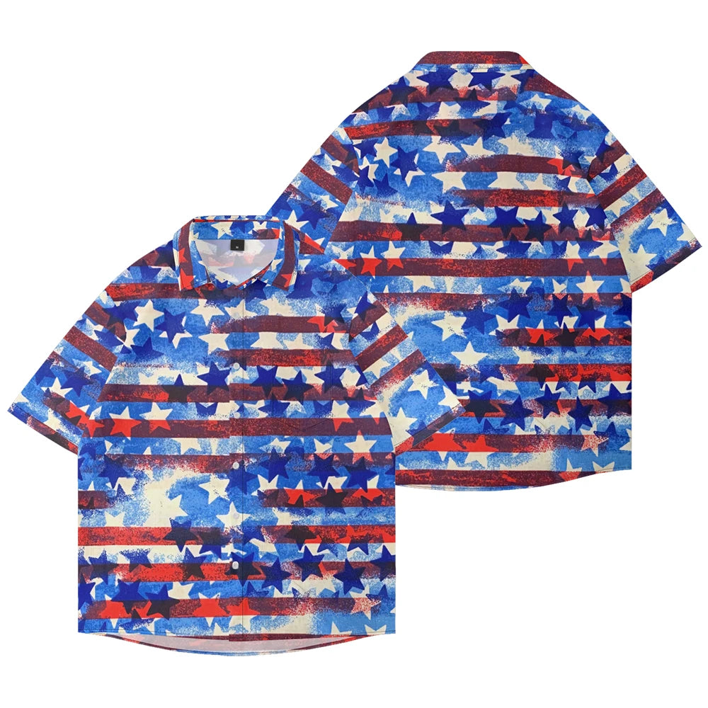 Men's American Flag Hawaiian Shirt – 4th of July Button-Up