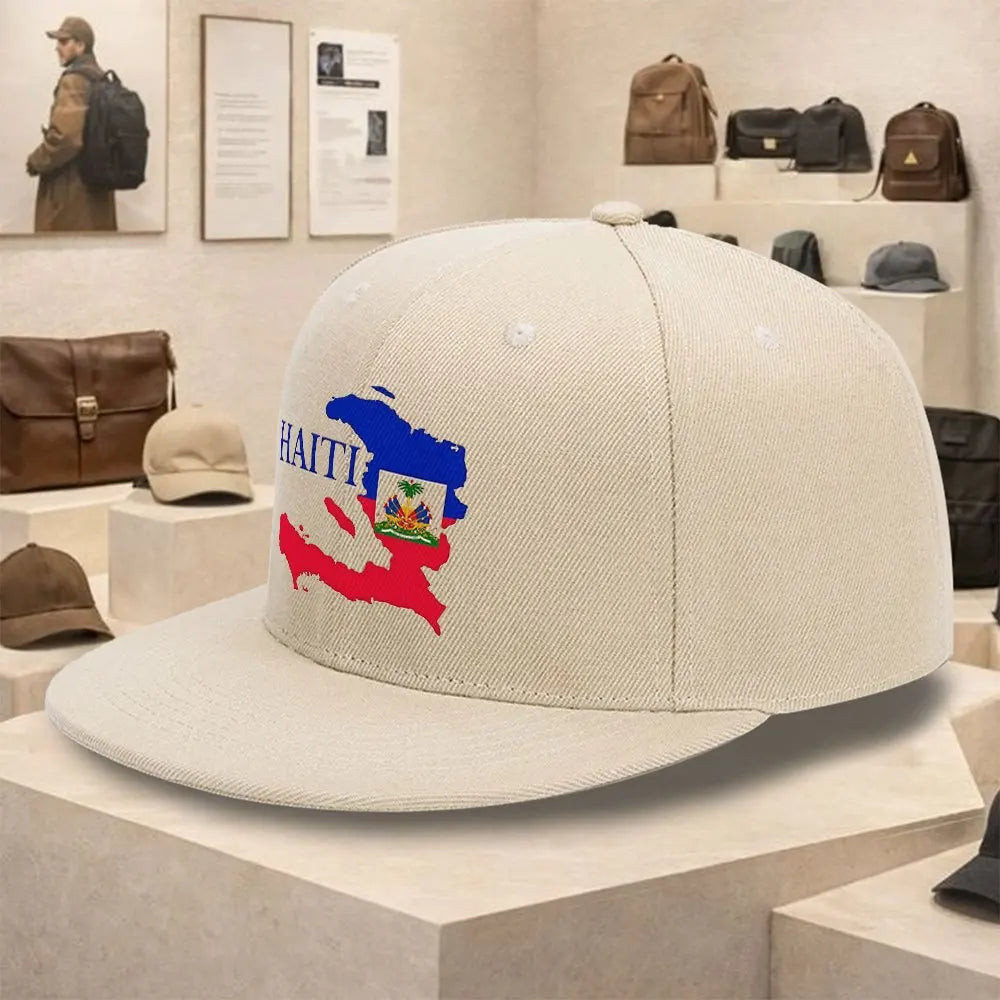 Haiti Map Flag Baseball Cap – Unisex Cotton Snapback Hip-Hop Hat