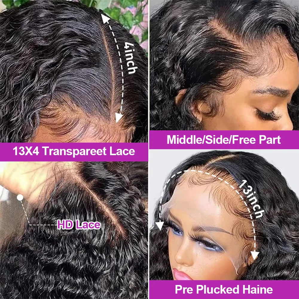 46 inch Hd Lace 13x4 13x6 Curly Deep Wave Frontal Wig Brazilian Curly Human Hair Wig Loose Water Wave Wig For Women 300 Density