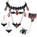 Goth Halloween Jewelry Set – Bat & Spider Charm Earrings, Necklace & Bracelet Choker