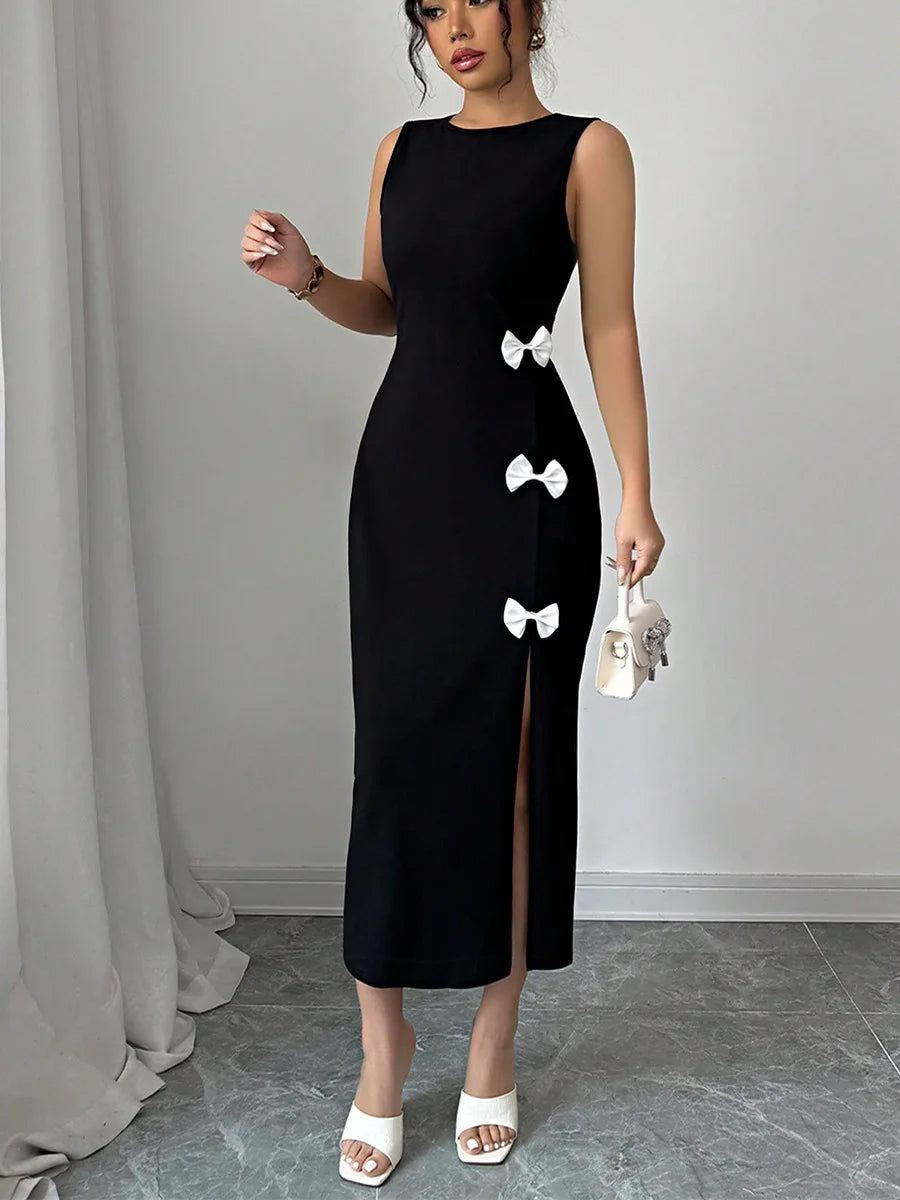 Women's Clothing 2025 Spring and Summer European and American Style Slim Dress Bow Vest Skirt