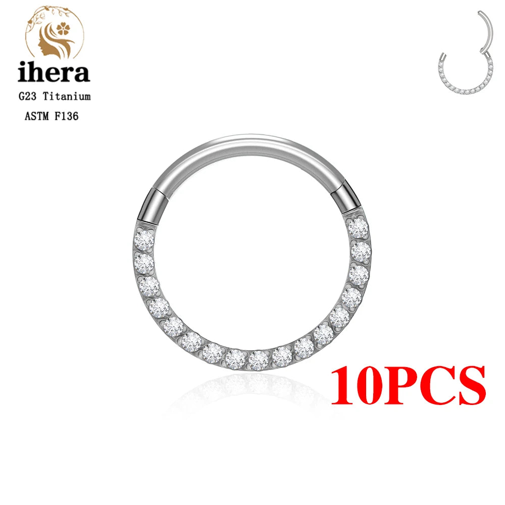 1/10PCS G23 Titanium Nose Rings Septum Clicker Ear Cartilage Tragus Helix Daith Earrings Hoops 16G 18G CZ Body Piercing Jewelry