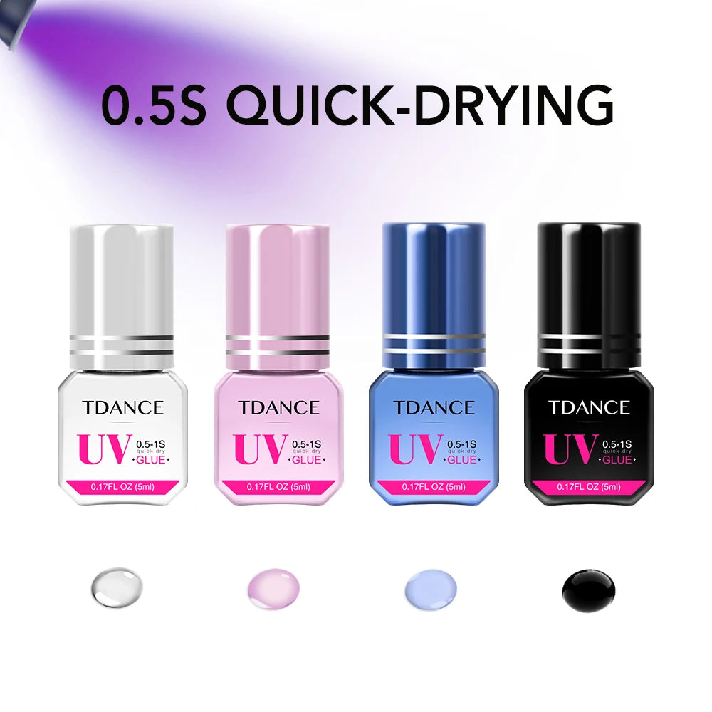 TDANCE UV Glue Supplies 0.5S-1S Quick Drying Clear Black Purple Blue Color UV Adhesive Makeup Tool Strongest Fastest Glue