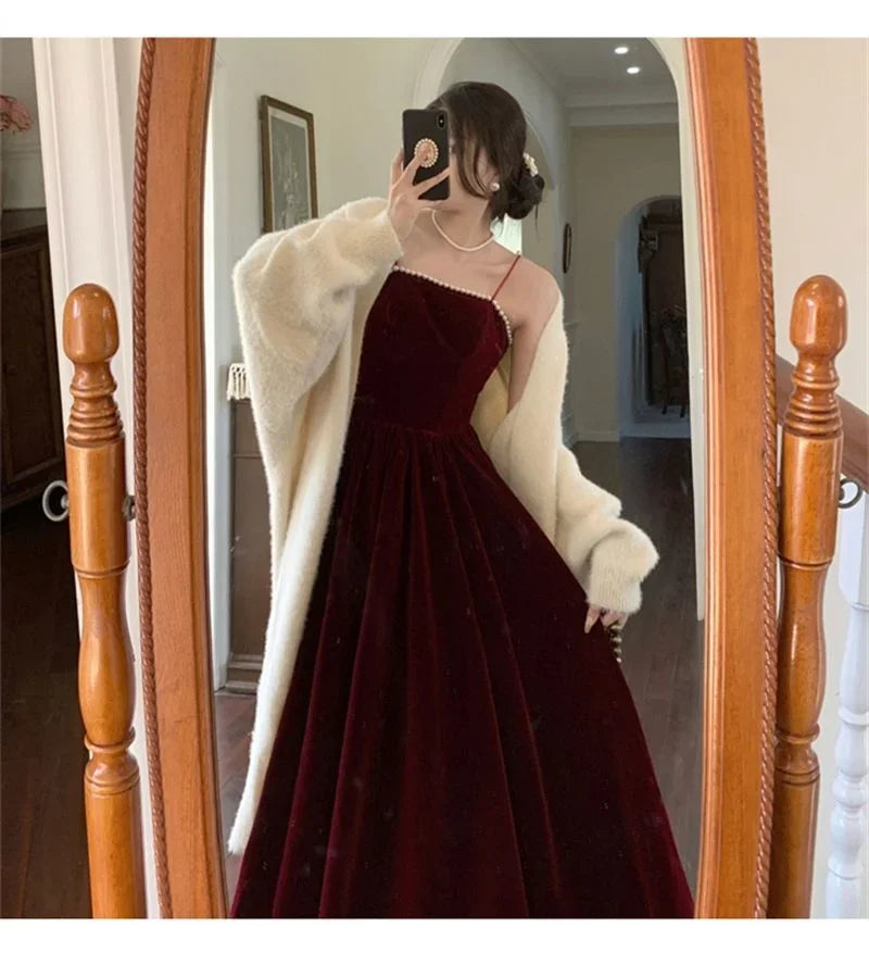 Velvet Dress Hepburn Long Skirt Women Clothing Party Dresses Vestido Dress