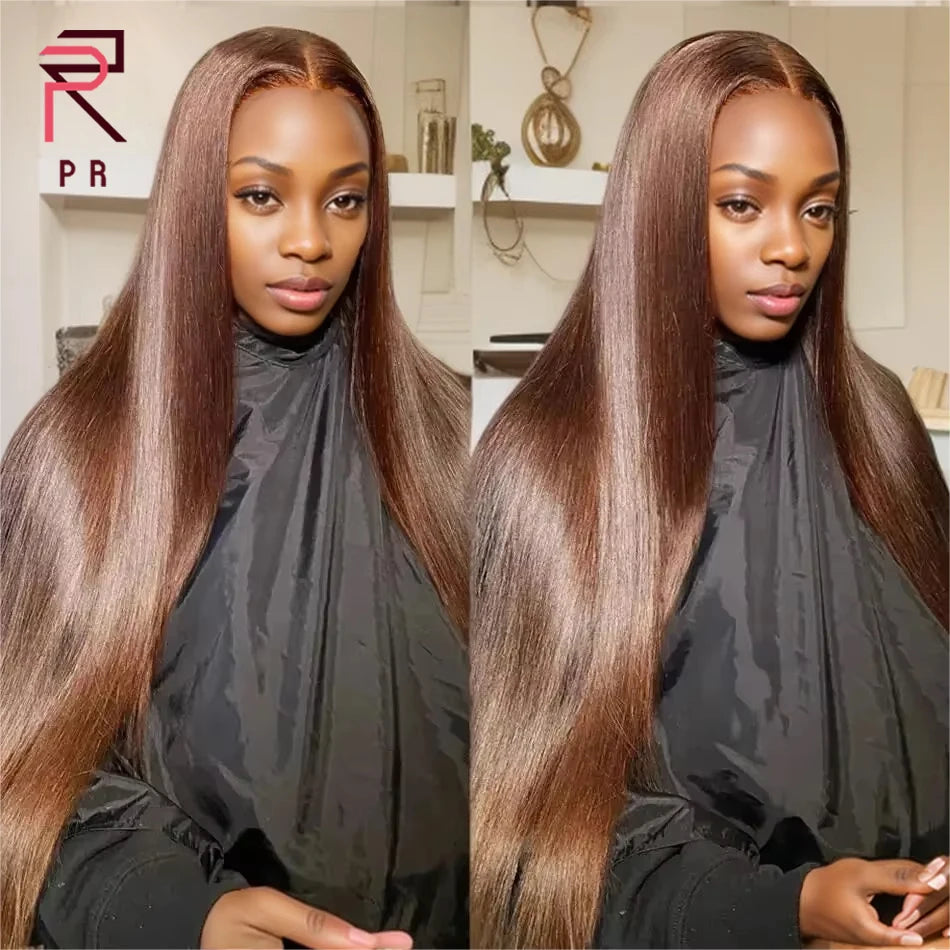 13x4 Straight Chocolate Brown Lace Front Human Hair Wigs Colored Pre Plucked Dark Brown 13x6 Hd Lace Frontal Wig Human Hair