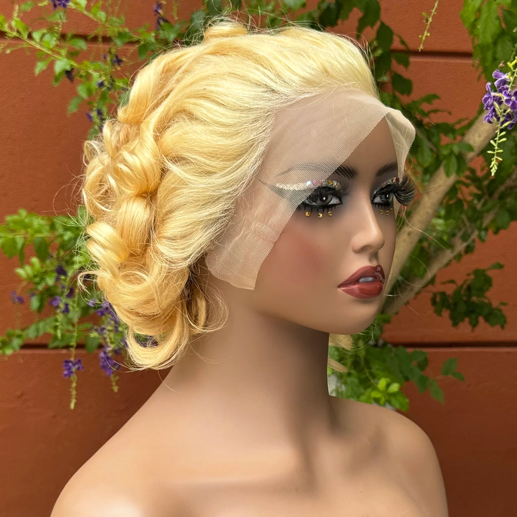 13x4 Transparent Lace Frontal Wig 250% Density Short Bob Loose Wave Human Hair Wigs Bouncy Curly Hair Wigs for Black Women