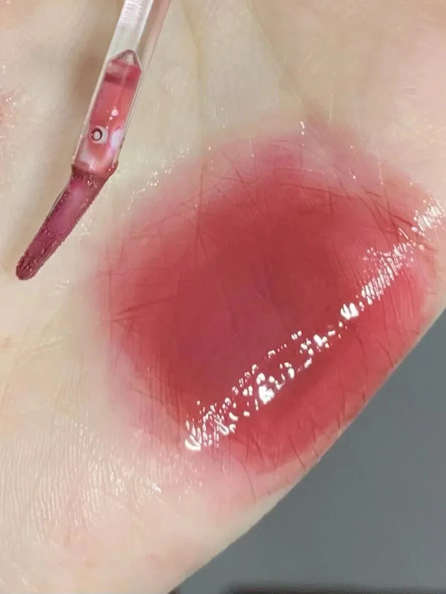 Cherry Pink Mirror Water Lip Gloss Lip Glaze Transparent Glass Lip Oil Waterproof Liquid Lipstick Nude Brown Clear Tint Makeup
