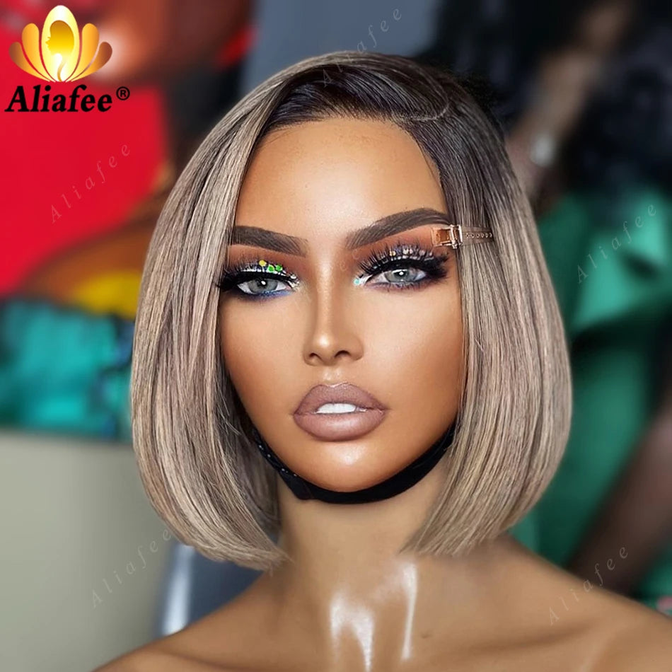 Ombre Blonde Short Bob Lace Front Wig | 200% Density | 13x4 Transparent Lace | 100% Brazilian Remy Hair