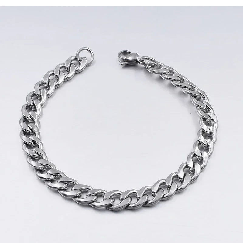 Fashion Stainless Steel Men Curb Cuban Chain Bracelets Women Bracelet on Hand for Couple Unisex Wrist Hand Jewelry