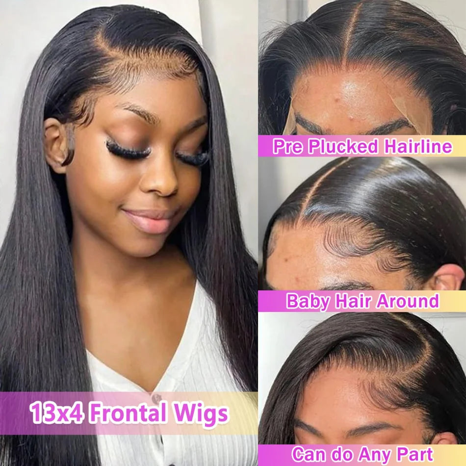 Straight Hd Lace Wig 13X6 Human Hair 40 Inch Lace Front Wig 13X4 Lace Frontal Wig 250 Density Brazilian Hair Natural Black Color