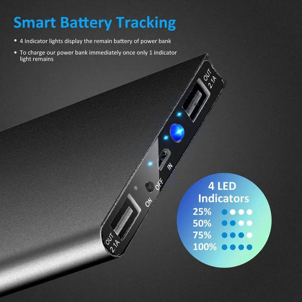 20000mAh Portable Power Bank – USB 5V/2.1A Battery Pack with Flashlight for Heated Gear & Phones