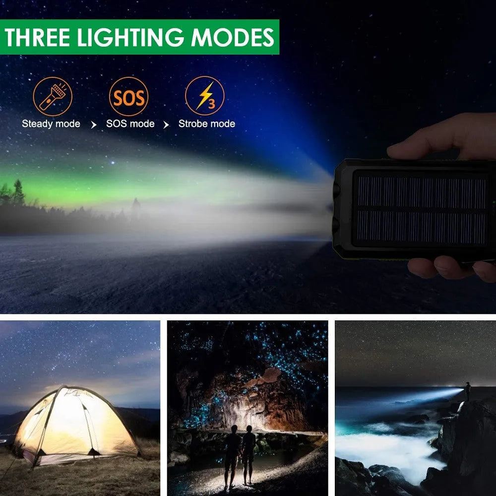 Solar Power Bank – 80000mAh Portable Charger with Strong LED Light for All Smartphones