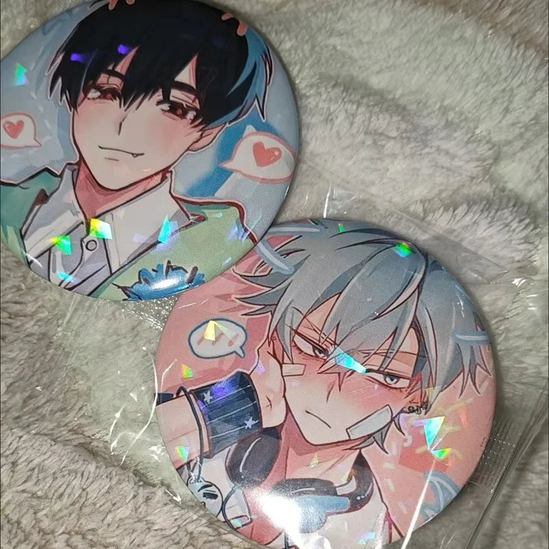 2Pcs/Lot Anime Button 58mm Pins Shy Couple Alien Stage Ivan Till Cartoon Badge for Backpack Jewelry Accessories Handmade Gifts