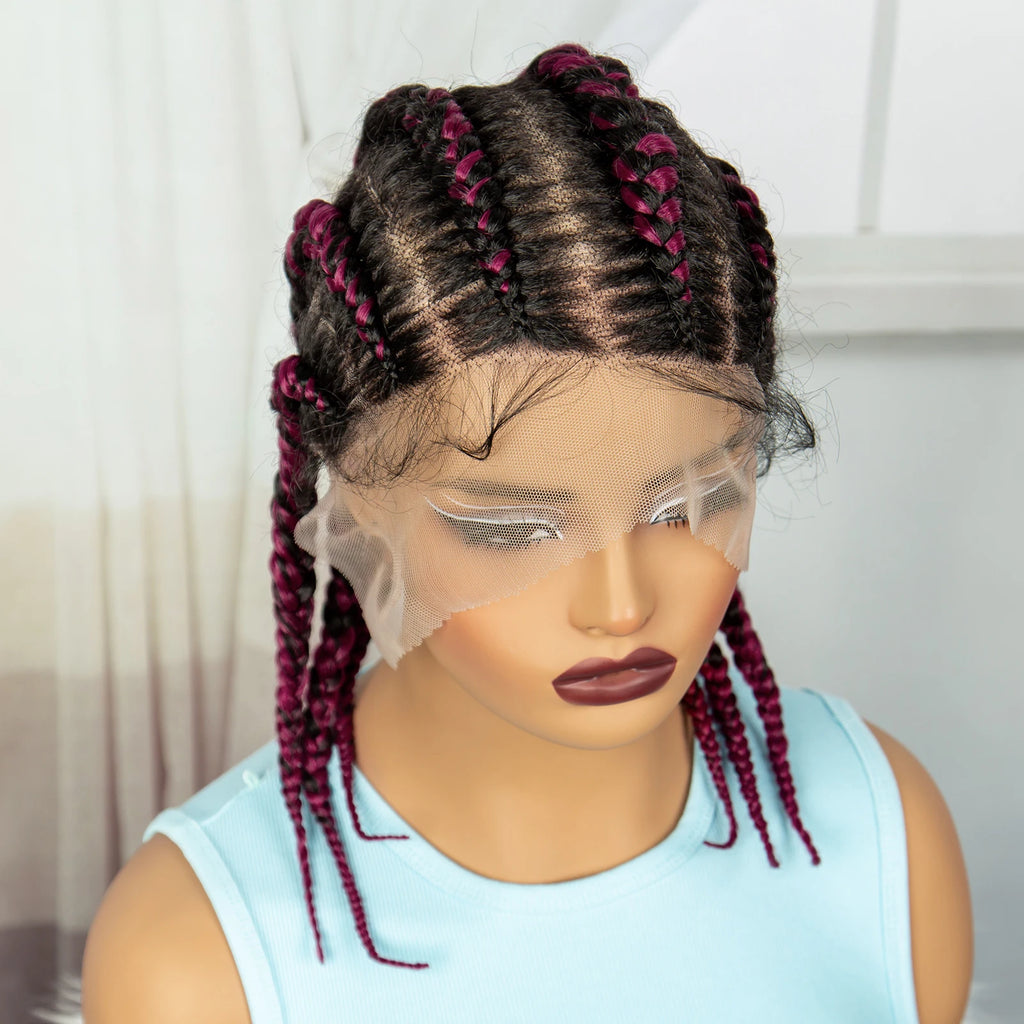 Synthetic Cornrow Braided Wigs Full Lace Short Cute Bob Wigs for Women Girls 14inch Lace Frontal Braided Lace Wig with Baby Hair