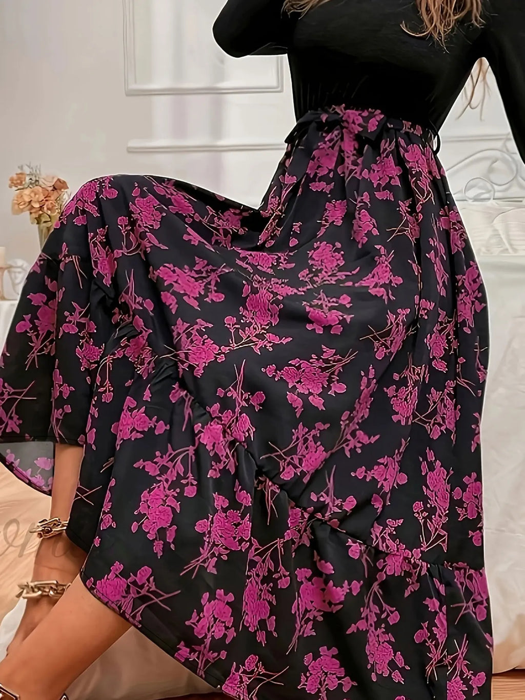 Ladies' large-size printed woven summer casual dress