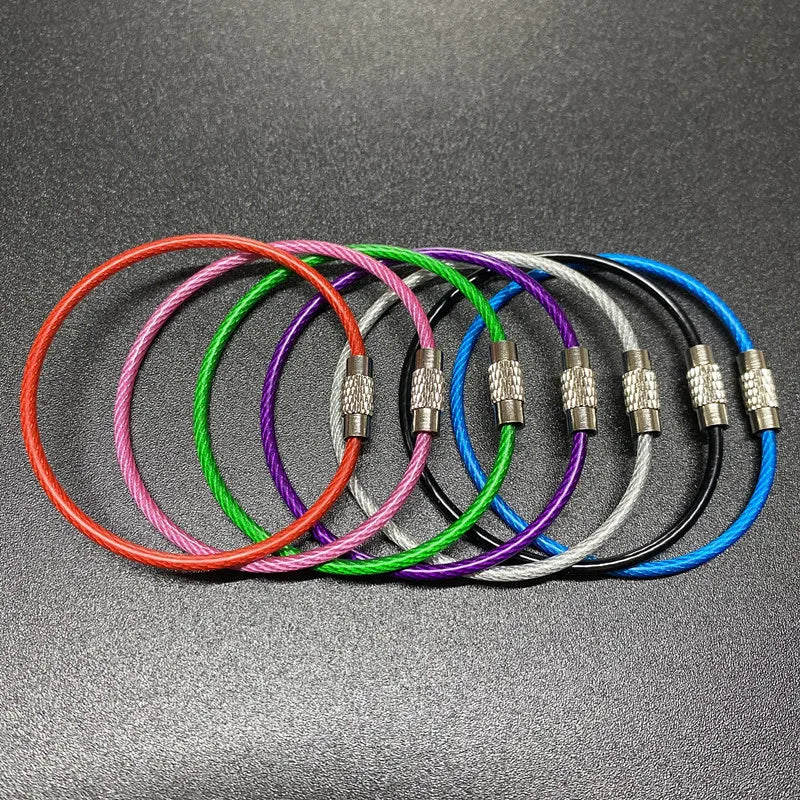 10pcs Keychain Rope Stainless Steel Wire Cable Loop Screw Lock Gadget Ring Keyring Circle Camp Hanging Outdoor Tool Accessories