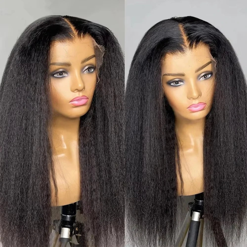 Glueless Kinky Straight Short Human Hair Wig 4x4 13x4 Frontal HD Transparent Lace Peruvain Remy Soft Yaki Wig Ready To Wear