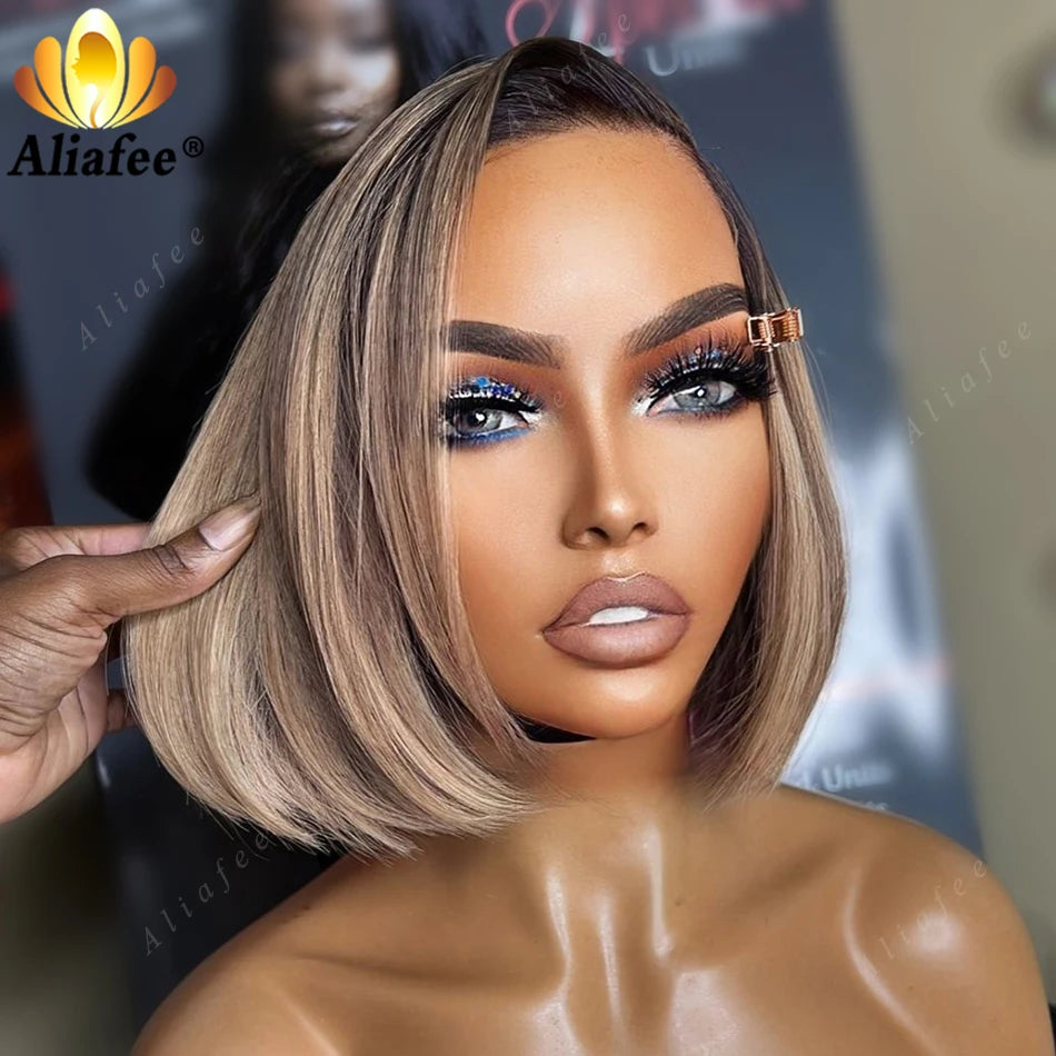 Ombre Blonde Short Bob Lace Front Wig | 200% Density | 13x4 Transparent Lace | 100% Brazilian Remy Hair