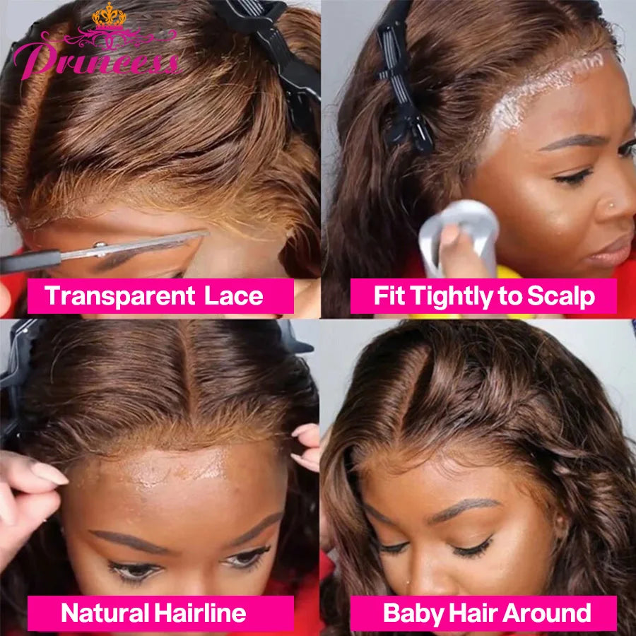Princess Cholocate Brown Colored Human Hair Wigs 13x4/13x6 Brazilian Body Wave Lace Front Wig Pre Plucked HD Lace Frontal Wig