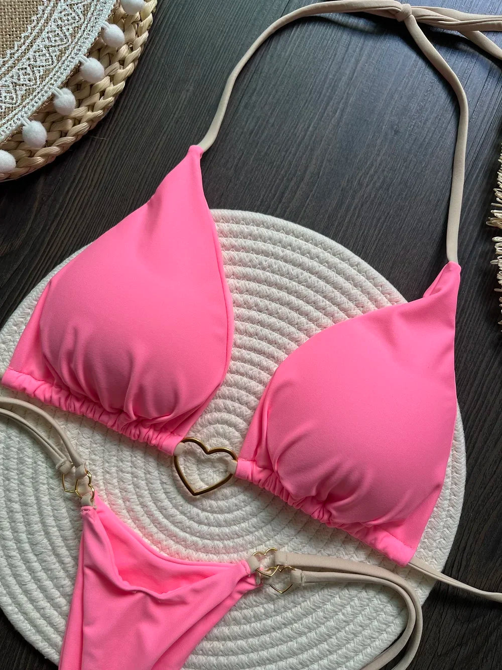 Sexy Halter Solid color Bikini Set Women's Swimsuit Two-piece Triangle Thong Swimwear Bathing Suit Brazilian Biquinis