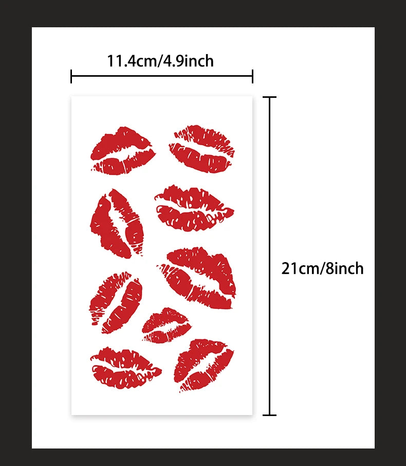 Red Lips Temporary Tattoo – Waterproof Neck & Arm Tattoo for Men & Women
