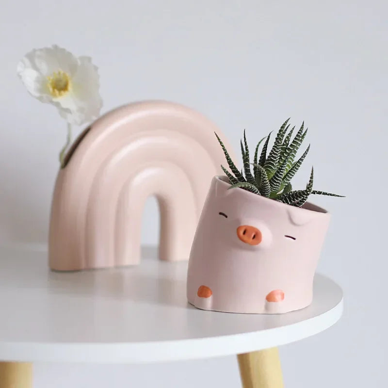 Cartoon Animal Succulent Planter | Cute Ceramic Flower Pot | Desktop Home Decor | 9×9cm
