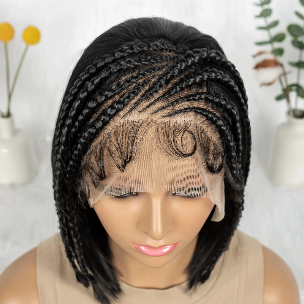 Synthetic Cornrow Braided Wigs Straight 13x4 Lace Frontal Wig With Baby Hair Partition Design With Braided For Black Women