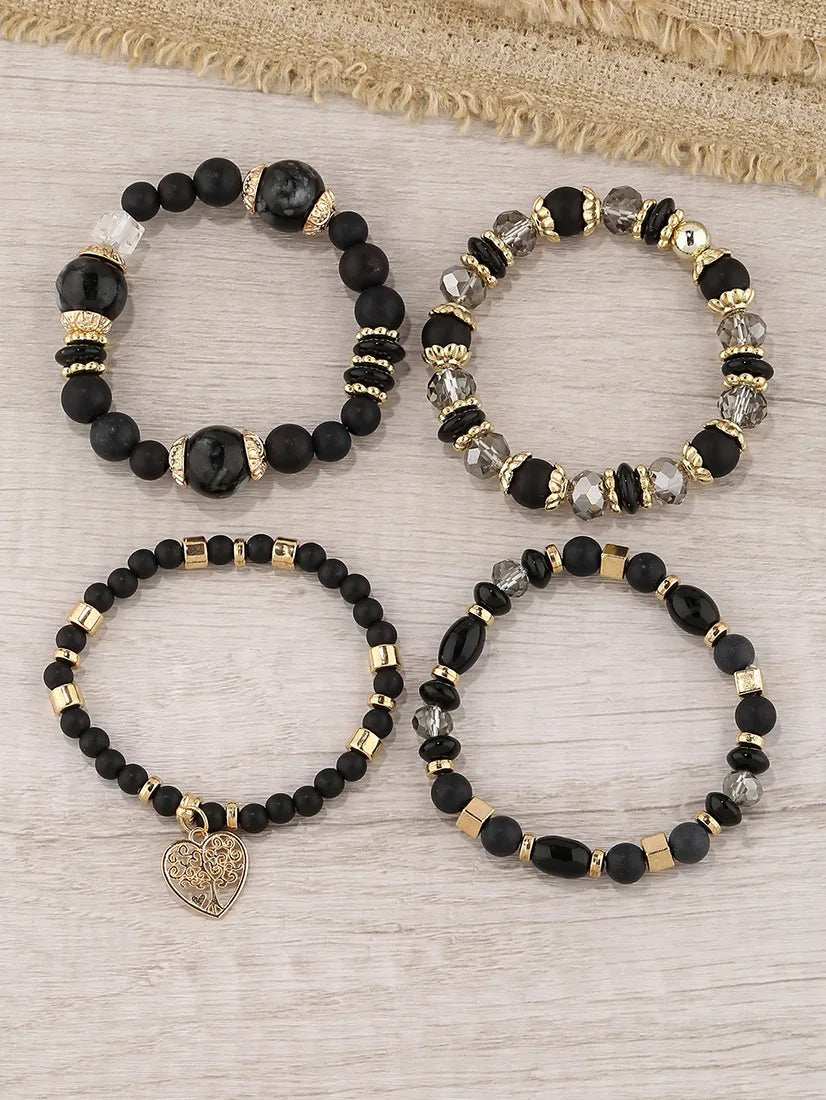 New Acrylic Beads Chain Bracelet Set For Women Tree Of Life Charm Elastic Bangle Female Bohemian Jewelry Accessories