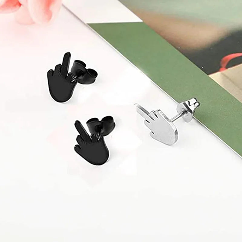 Edgy Middle Finger Stainless Steel Hoop Earrings, Bold Statement Earrings for Men & Women