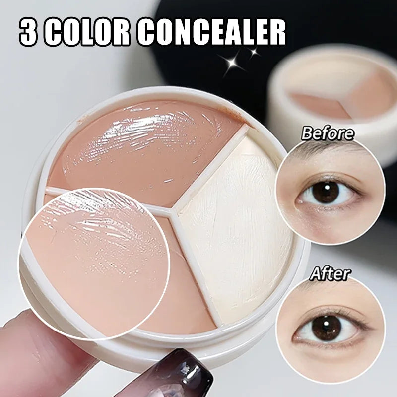 3-Color Concealer Palette High Coverage Concealer Cover Anti Dark Circle Freckle Natural Finish Foundation Face Makeup Base