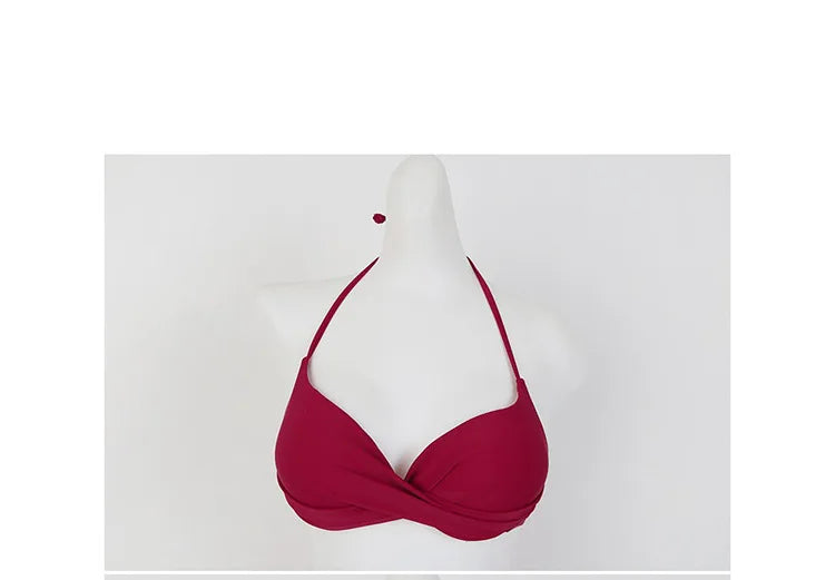 2024 Women's Swimwear Female Swimsuit Red Padded Triangle Bathing Suits Girls Korean High Waisted Bikini Set Beach Wear Swim