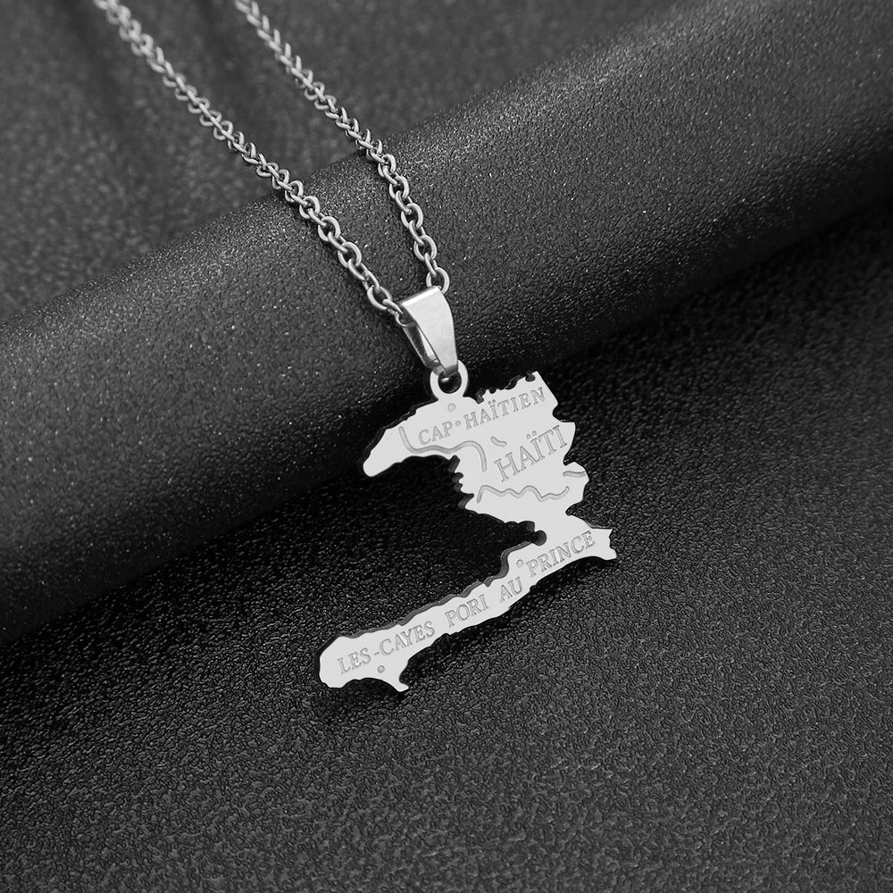 Haiti Map Pendant Necklace – Stainless Steel Ayiti Country Jewelry for Men & Women