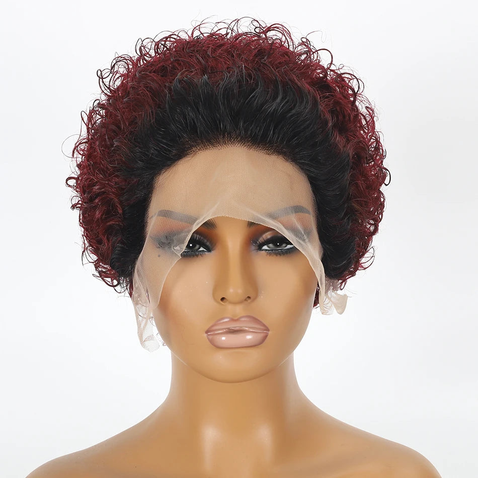 Pixie Cut Wig Short Bob Human Hair Wigs Blonde Burgundy 1B 30 Brown Color 13x1 Transparent Lace Wig For Women Natural Color Remy
