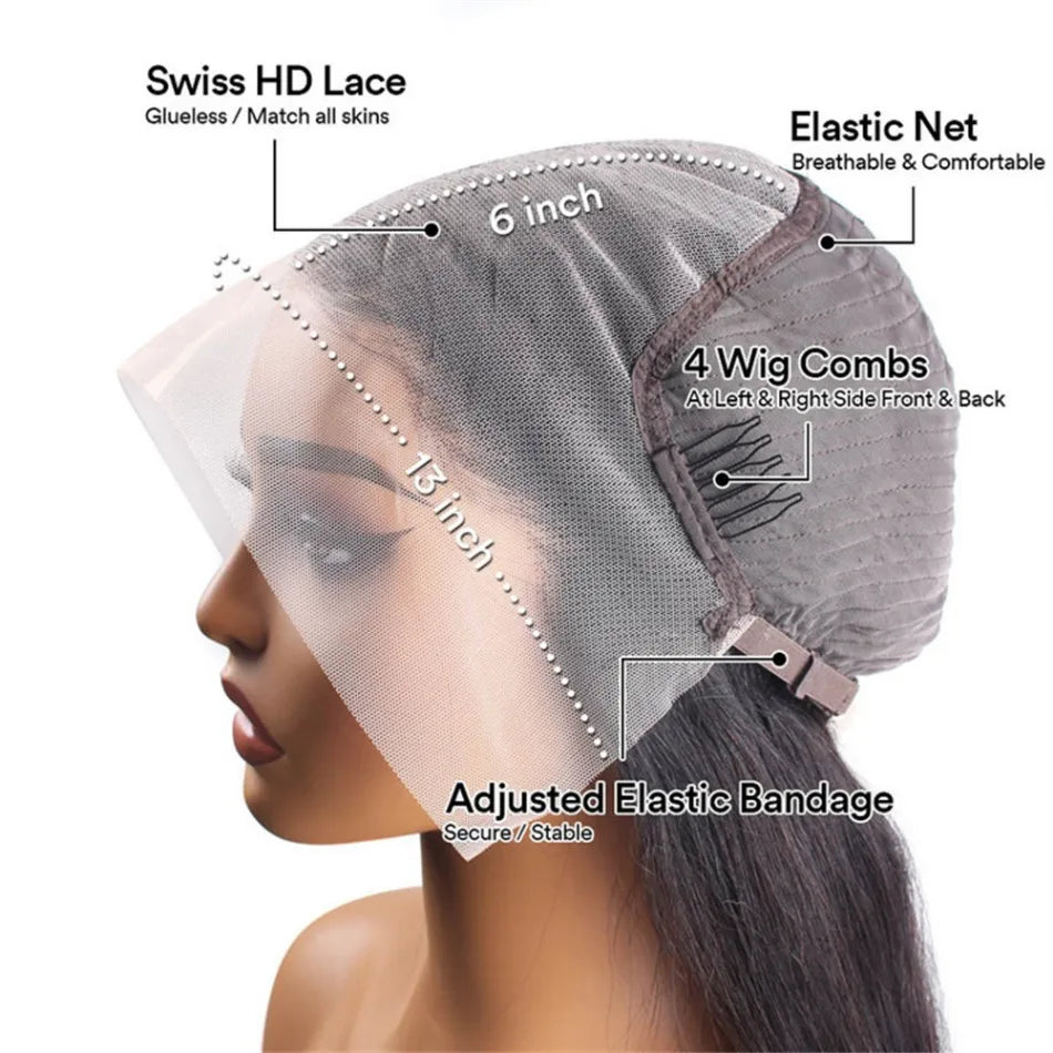 Straight Hd Lace Wig 13X6 Human Hair 40 Inch Lace Front Wig 13X4 Lace Frontal Wig 250 Density Brazilian Hair Natural Black Color