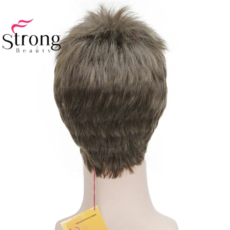 StrongBeauty Men's wig Natural Black/Brown Short Straight Hair Synthetic Full Wigs 7 Color