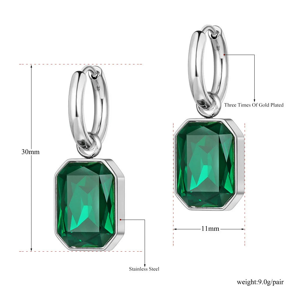 Lokaer Stainless Steel Geometric Square Hoop Earrings Sparkling Cubic Zirconia Crystal Earrings Jewelry For Women серьги E22115