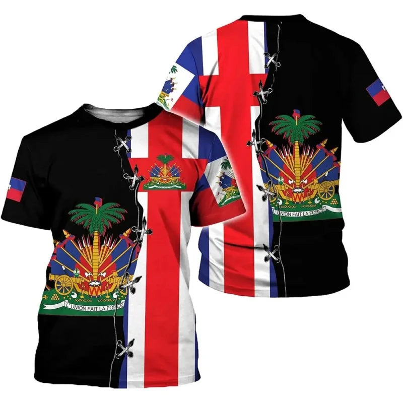 Haiti National Emblem T-Shirt – Men's Casual Loose Round Neck Short Sleeve Tee