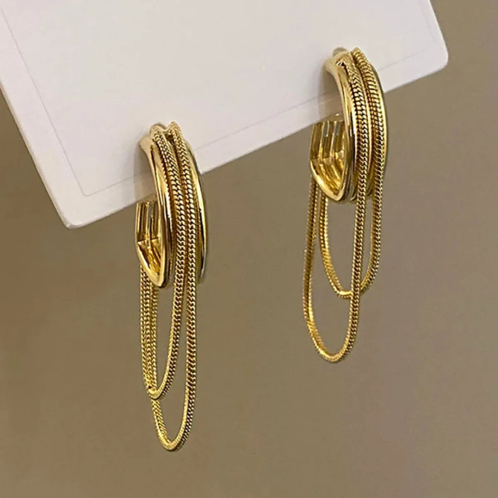 Elegant Metal Dangle Ear Accessories Luxury Geometric Tassel Earrings New Feminine Wedding Party Jewelry Womens Gift
