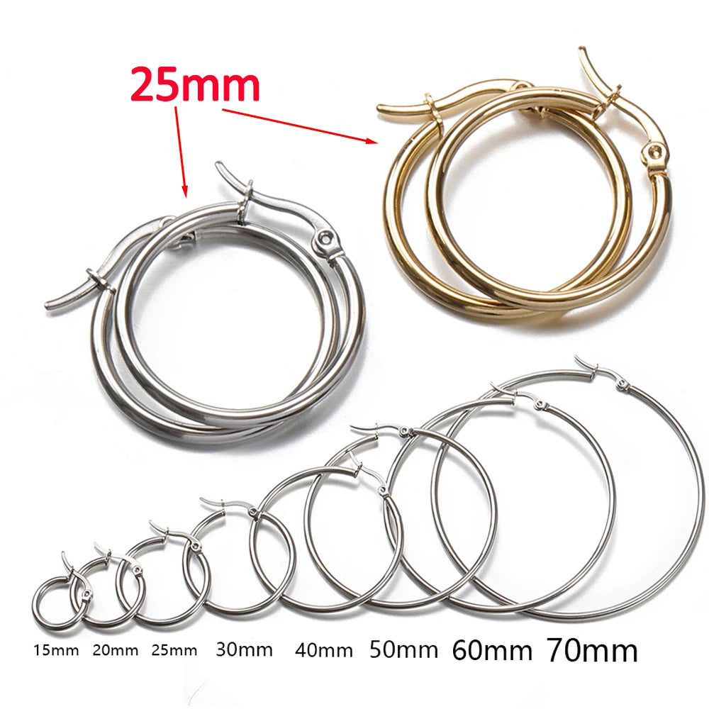 10pcs Stainless Steel Black Open Circle Earrings Hooks 15-30mm Loop Base
