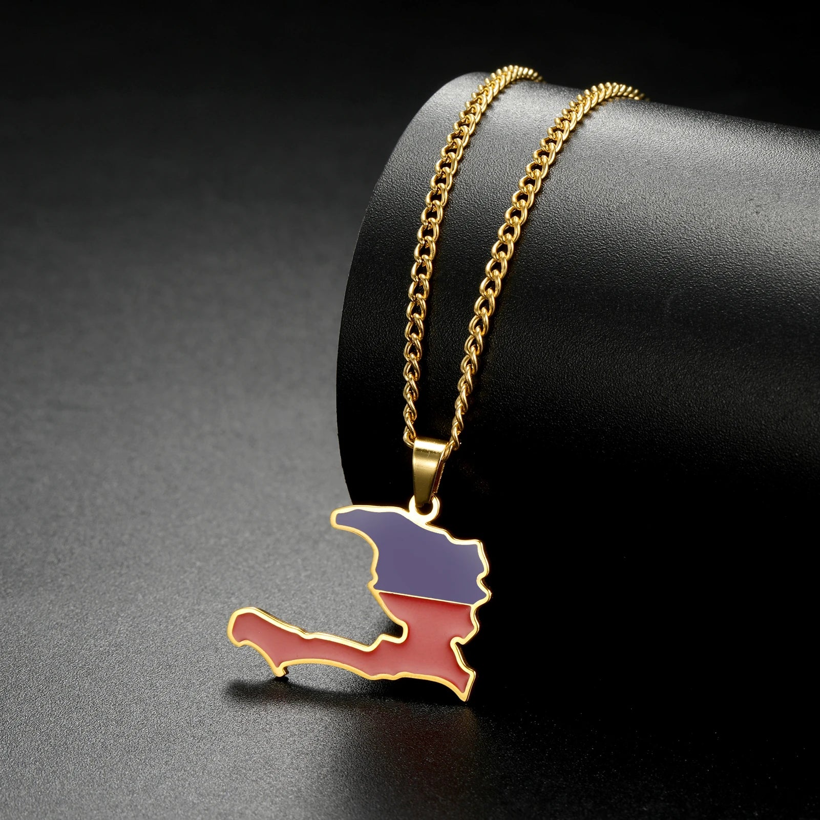 Haiti Flag Map Pendant Necklace – Stainless Steel Haitian Pride Jewelry for Men & Women