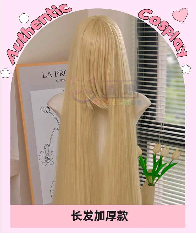Cosplay Wig 100cm Extra Thick and Long Straight Wig with Bangs Anime Heat Resistant Fiber Christmas Halloween Cosplay Party Wigs