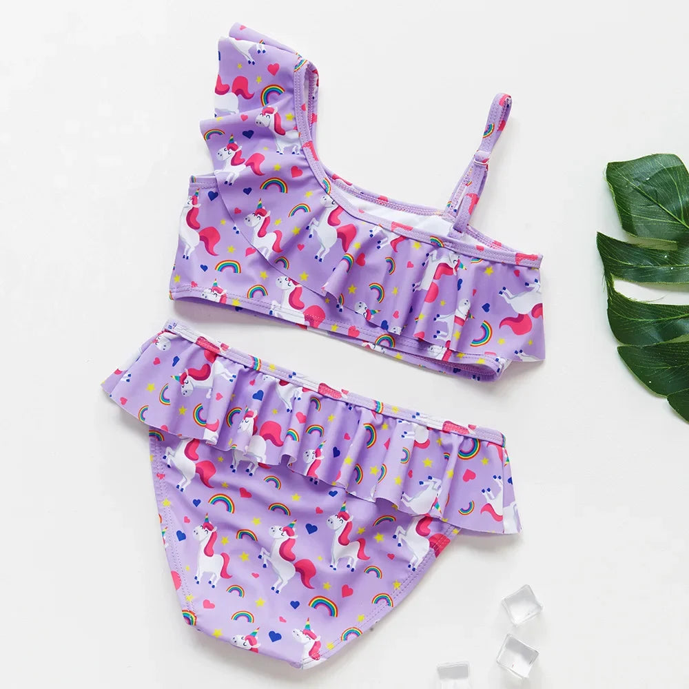 Kids Rainbow Bikini Set – Girls Two-Piece Flounce Swimsuit (Ages 2–10)
