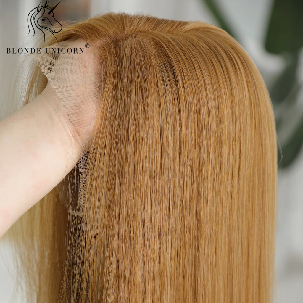 13x6 Lace Front Wig Blonde Golden Straight Hair Synthetic Wigs for Women Daily Party Cosplay Use Heat Resistant Fiber Hair
