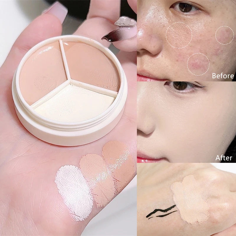 3-Color Concealer Palette High Coverage Concealer Cover Anti Dark Circle Freckle Natural Finish Foundation Face Makeup Base